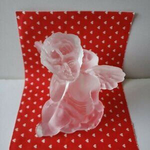 Frosted Glass Winged Cherub/Angel Taper Candle Holder Approx 4.5” high